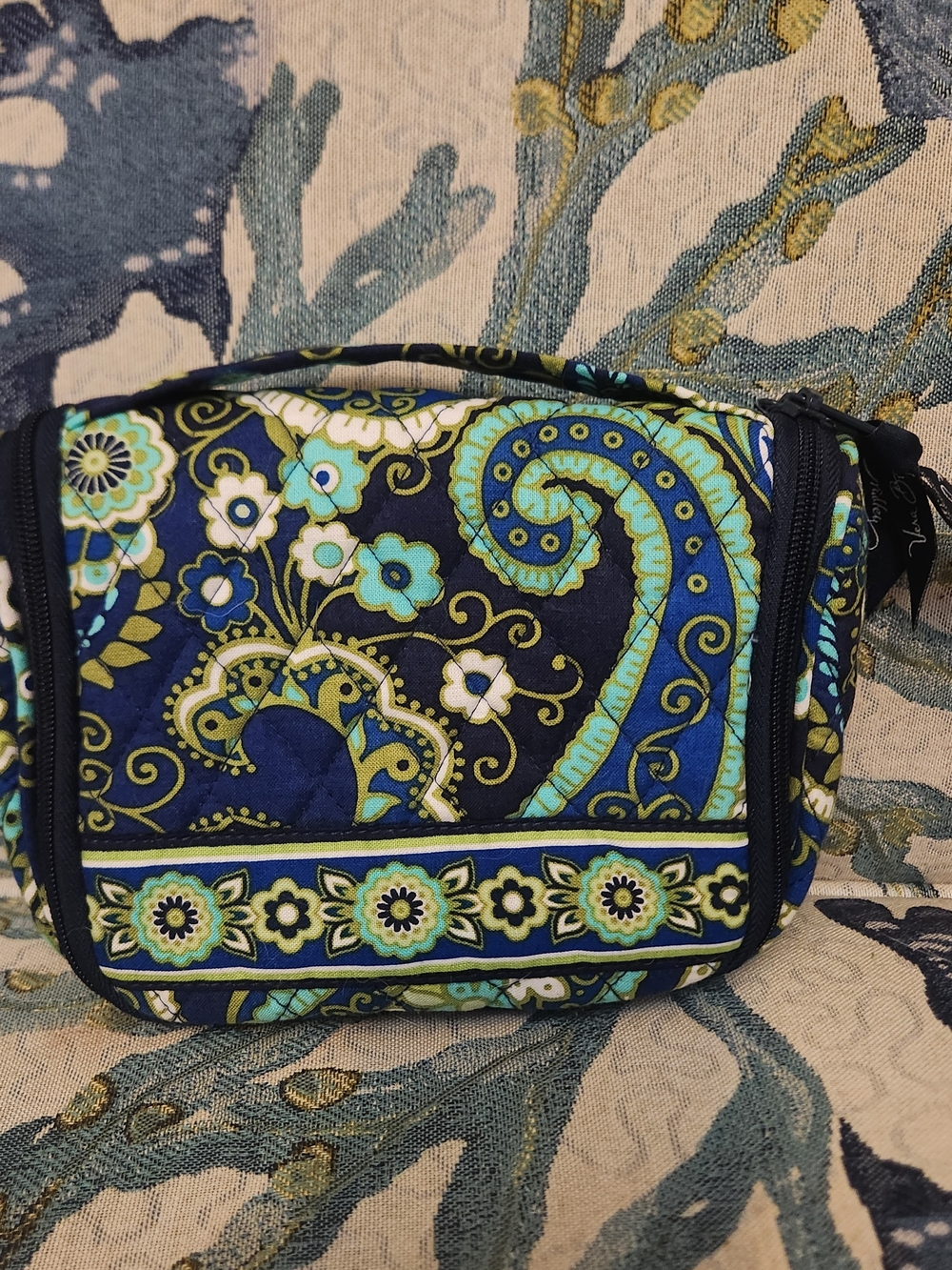 Vera Bradley Hanging Travel Organizer Cosmetic Toiletry Bag Blue Paisley Floral